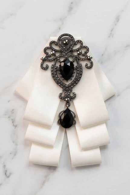 Ivory Elegance Bow Tie with Onyx-Style Gem