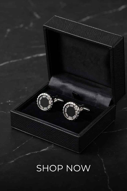 Luxe Black Dial & Crystal Embellished Cufflinks