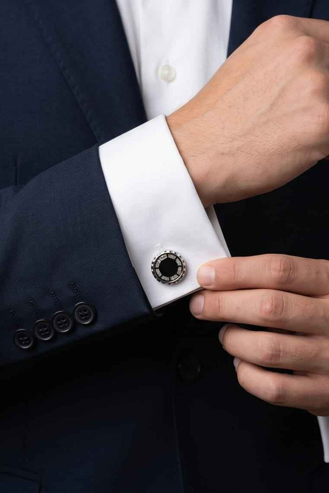 Luxe Black Dial & Crystal Embellished Cufflinks