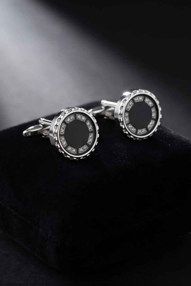 Luxe Black Dial & Crystal Embellished Cufflinks