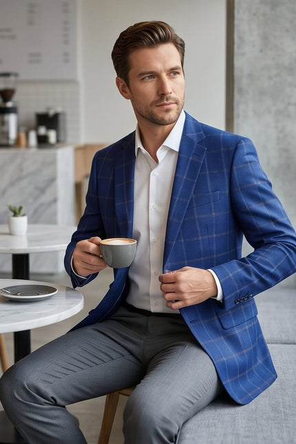 Royal Blue Windowpane Check Blazer