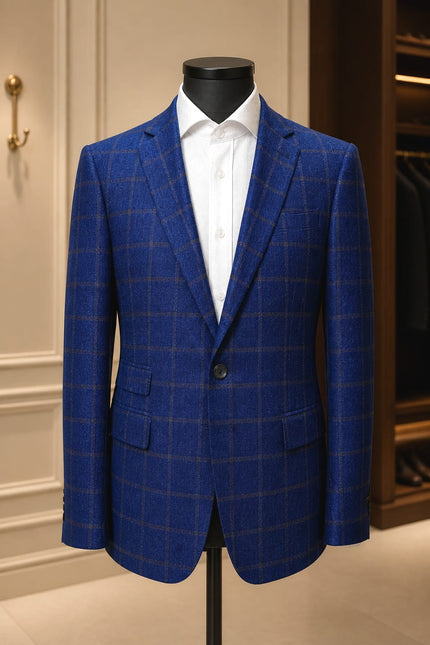 Royal Blue Windowpane Check Blazer