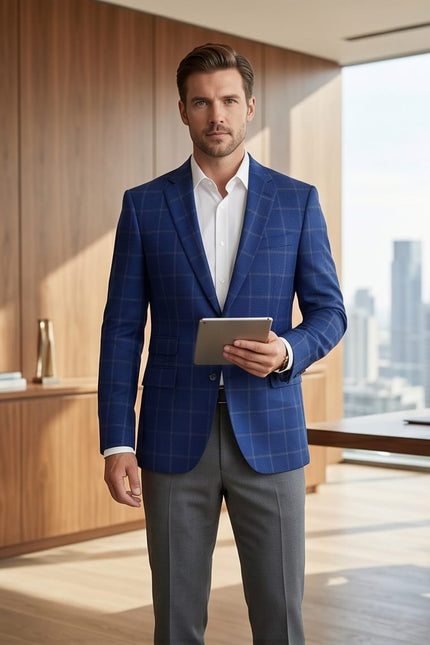 Royal Blue Windowpane Check Blazer