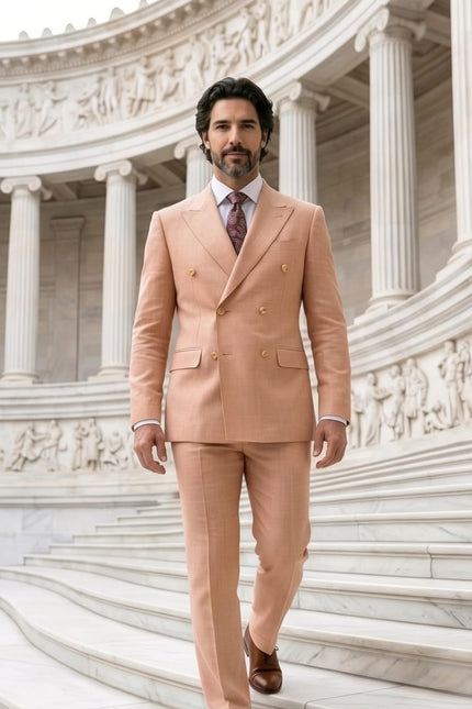 Traje cruzado entallado color salmón claro