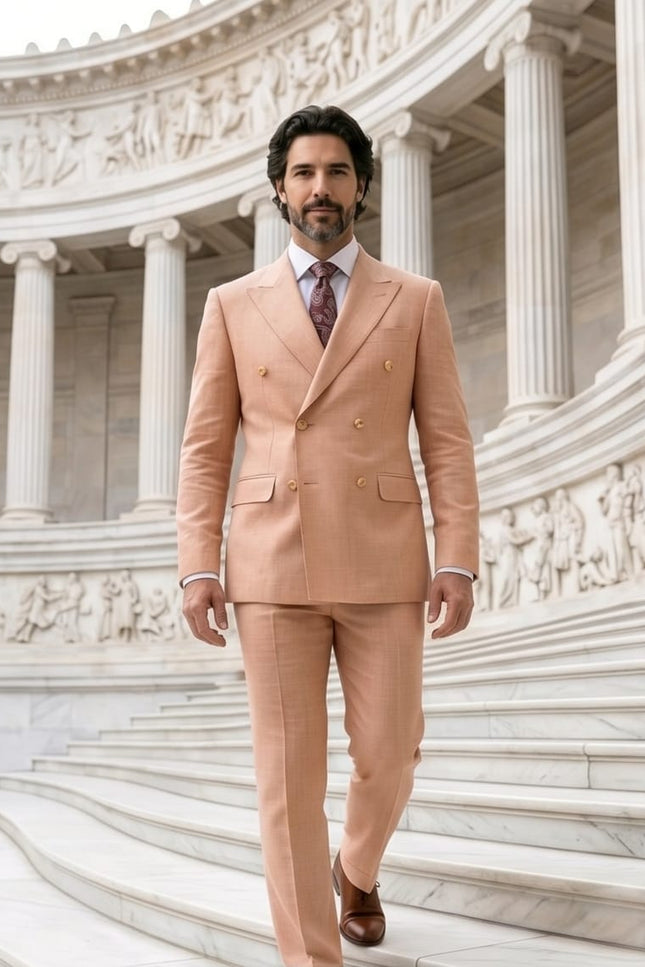 Light Salmon Slim Fit Double-Breasted Suit