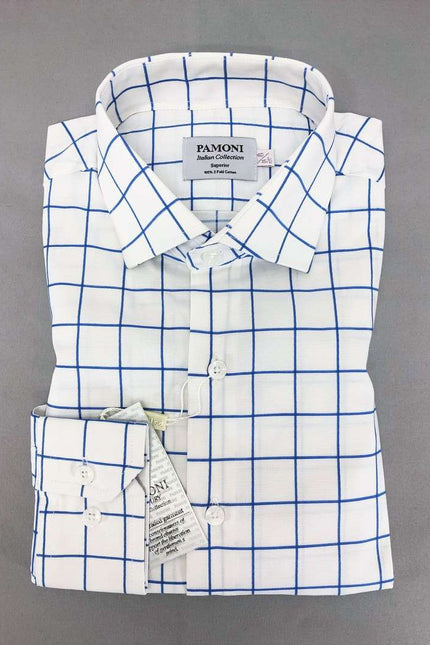 White Blue Check Slim Fit Shirt Men's Shirt