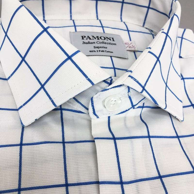 White Blue Check Slim Fit Shirt Men's Shirt