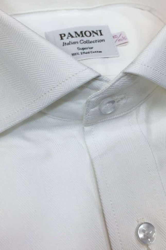 White Herringbone Slim Fit Shirt Men's Shirt