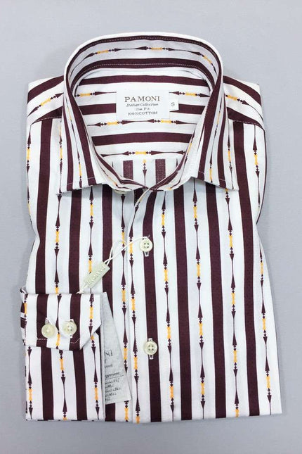 White Maroon Bold Stripe Slim Fit Shirt Men's Shirt