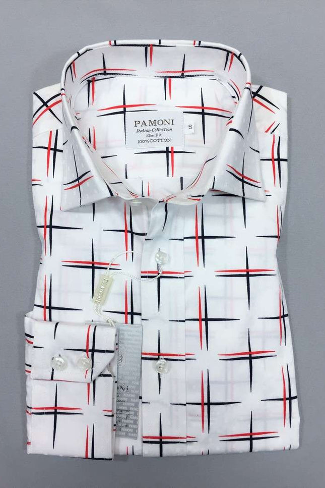 White Navy/red Cross Design Slim Fit Shirt Men's Shirt