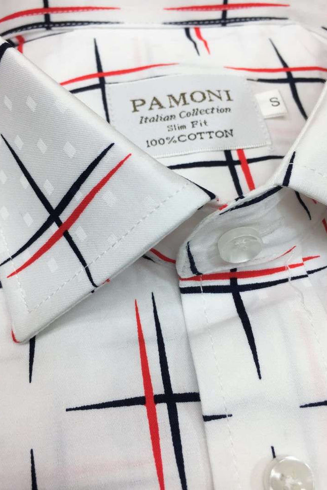 White Navy/red Cross Design Slim Fit Shirt Men's Shirt