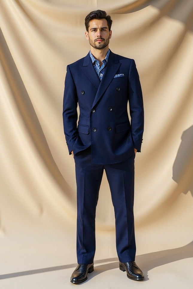 Navy Double Breasted Twill Suit
