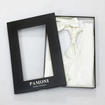 Cream paisley waistcoat & cravat set in presentation box