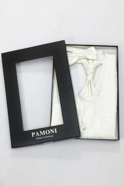 Cream paisley waistcoat & cravat set in presentation box