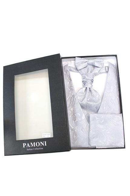 Silver paisley waistcoat & cravat set in presentation box