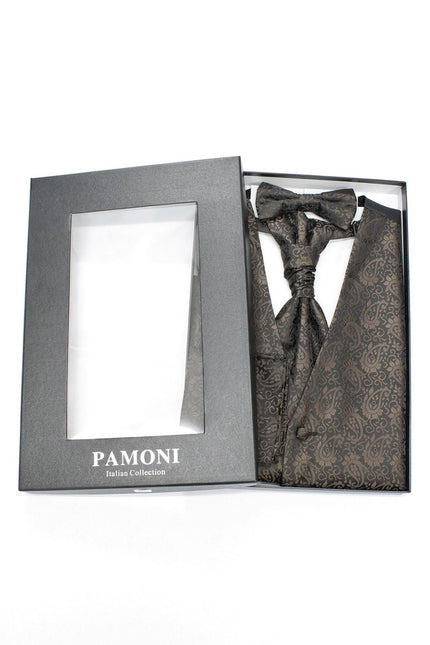 Brown paisley waistcoat & cravat set in presentation box