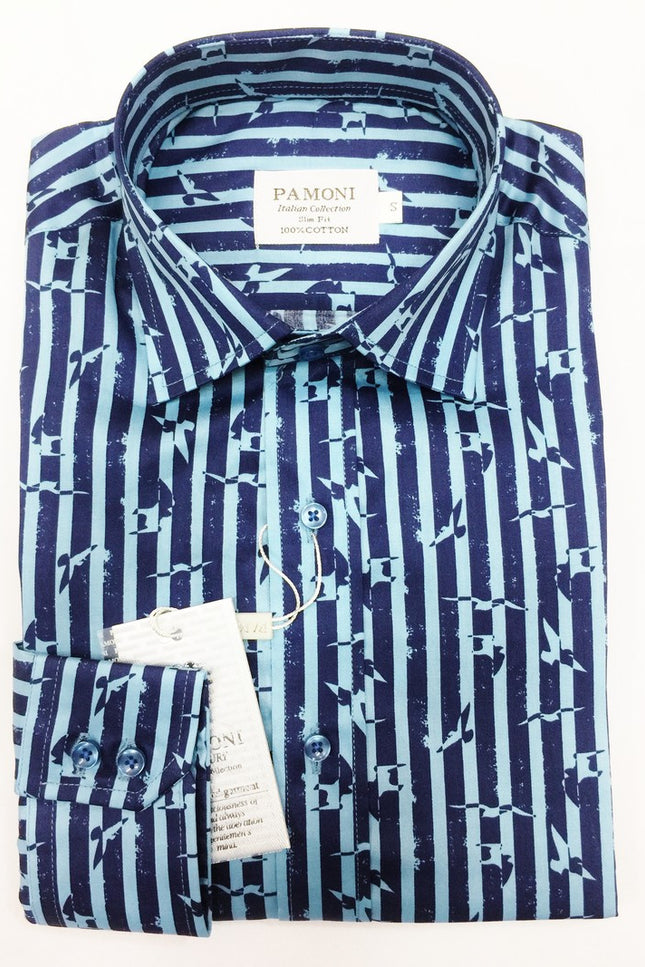 Striped Bird Motif Shirt
