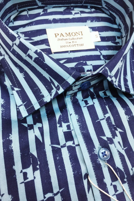 Striped Bird Motif Shirt