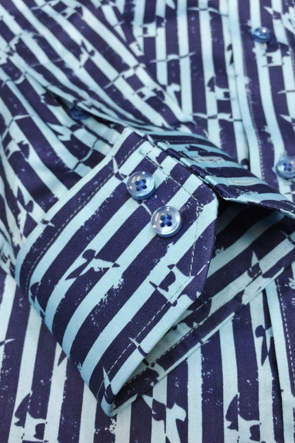 Striped Bird Motif Shirt