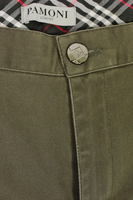 Close up of the khaki stretch slim fit chino - Pamoni