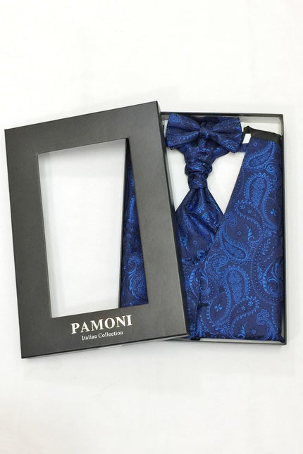 Navy paisley waistcoat & cravat set in presentation box