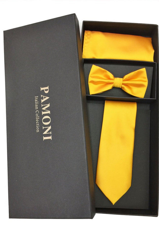 Plain Marigold Tie & Bow Tie Set in Pamoni presentation box