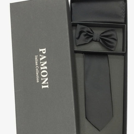 Plain Black Tie & Bow Tie Set in Pamoni presentation box