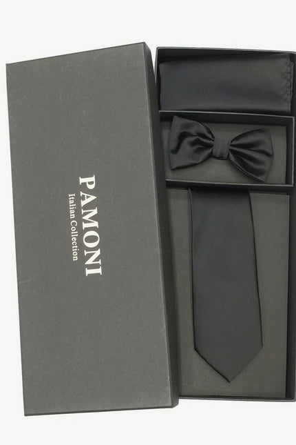 Plain Black Tie & Bow Tie Set in Pamoni presentation box