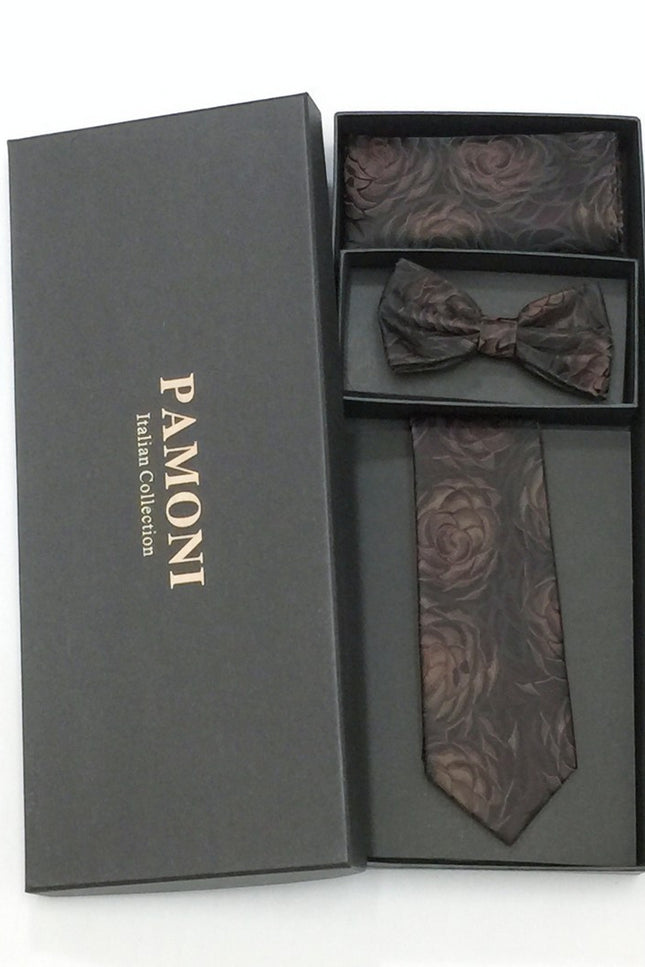 Brown Floral Tie & Bow Tie Set in Pamoni presentation box