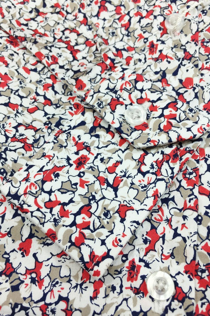 Red & White Floral Print Fitted Shirt