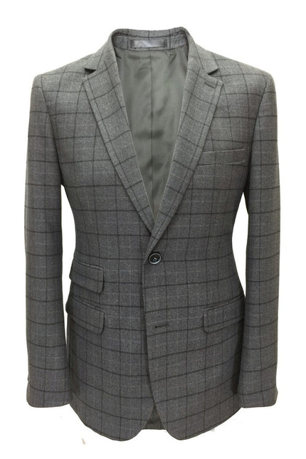 Grey Check Tweed Blazer - Pamoni