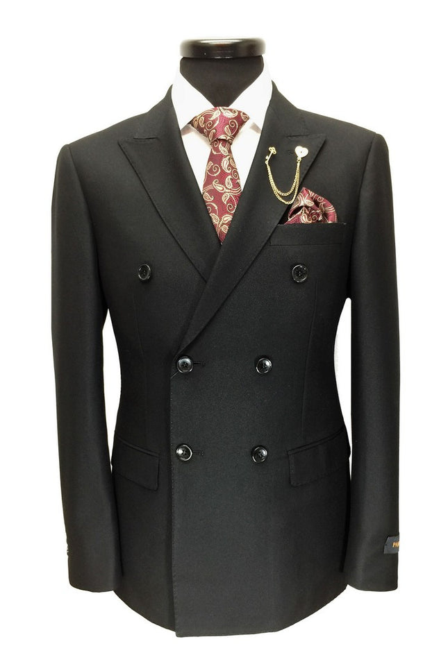 Black Textured Double Breasted Suit