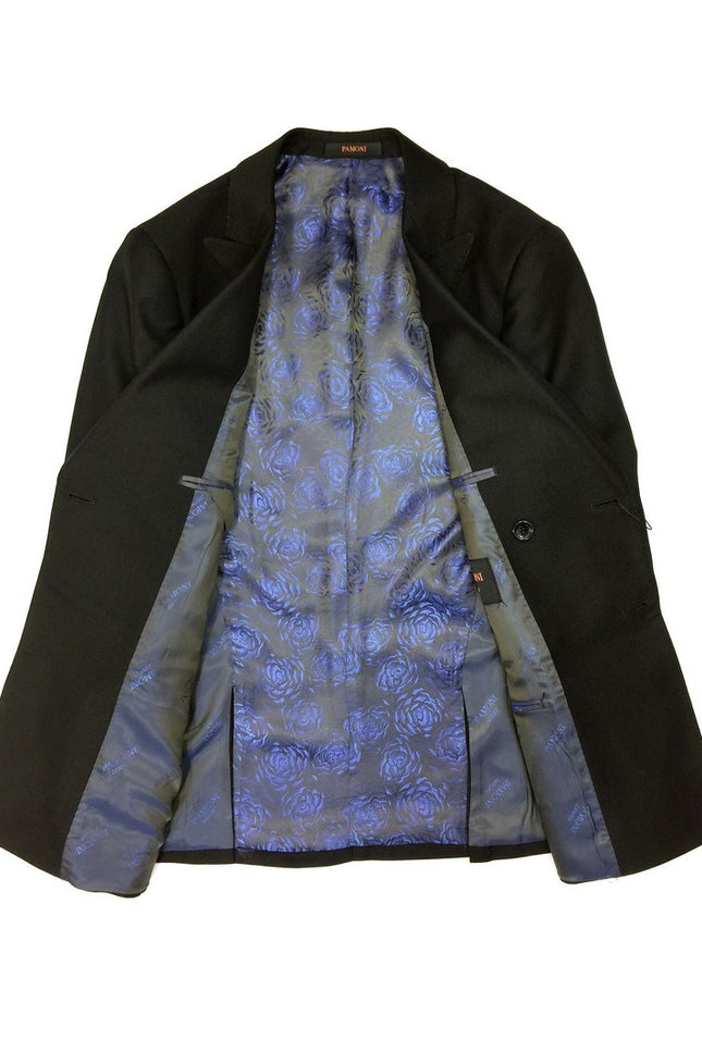 Black Textured Double Breasted Suit