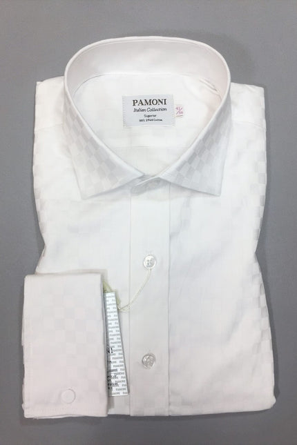 White Box Pattern Slim Fit Shirt - Pamoni