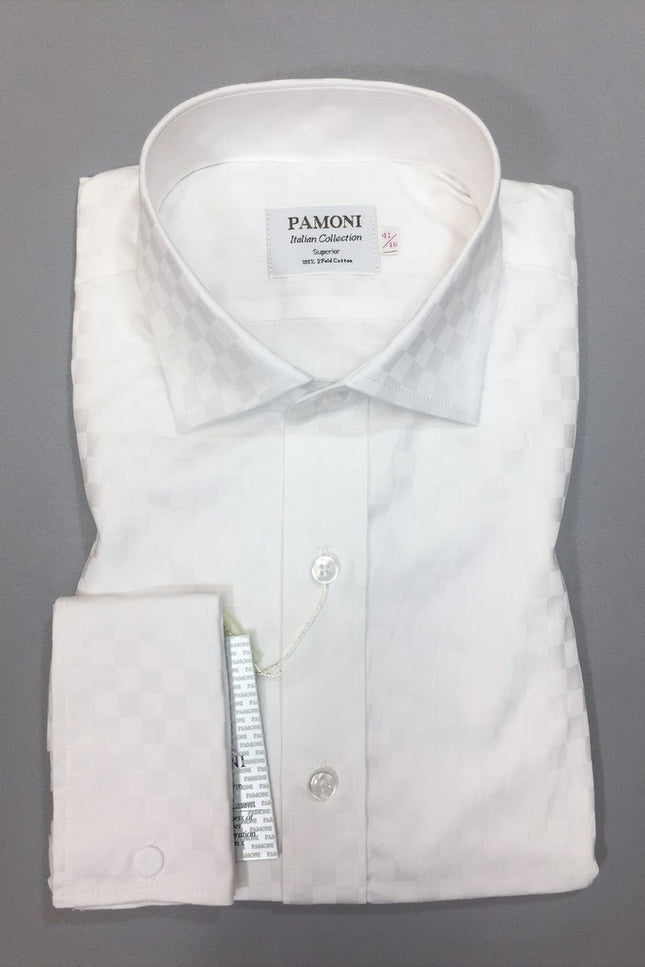 White Box Pattern Slim Fit Shirt - Pamoni