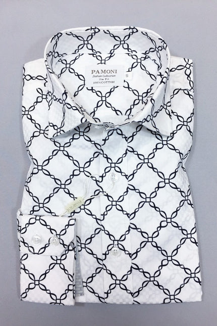 White Chain Pattern Slim Fit Shirt
