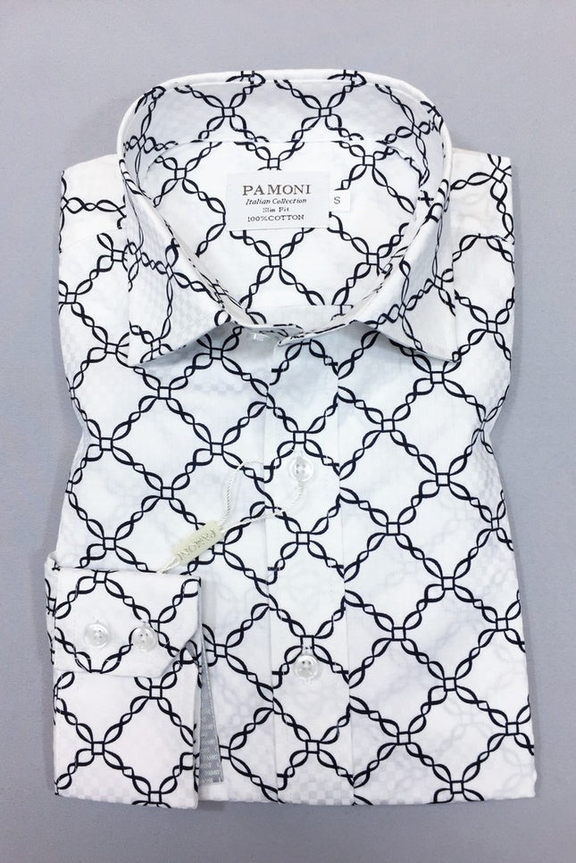 Chemise slim fit à motif chaîne blanche