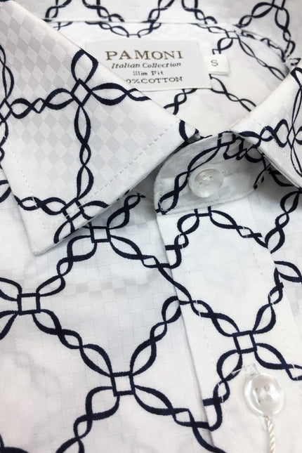 White Chain Pattern Slim Fit Shirt