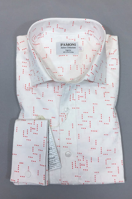 Red Dotted Print Slim Fit Shirt