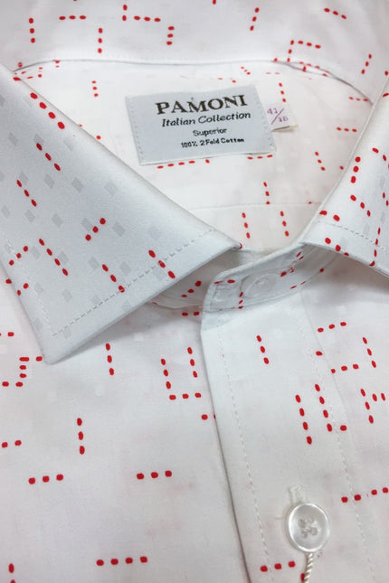 Red Dotted Print Slim Fit Shirt