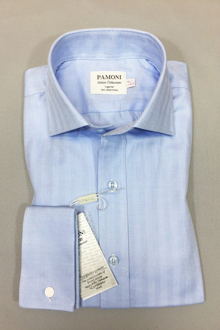 blue herringbone slim fit shirt - pamoni