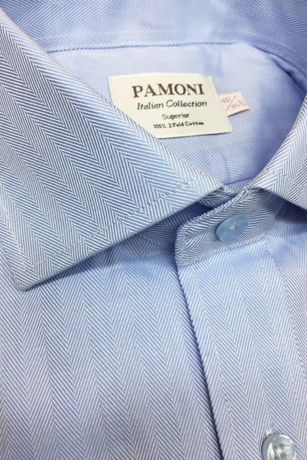 blue herringbone slim fit shirt - pamoni