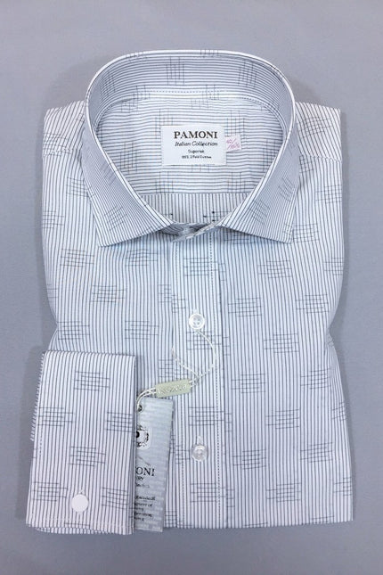 Grey Stripe Print Slim Fit Shirt - Pamoni
