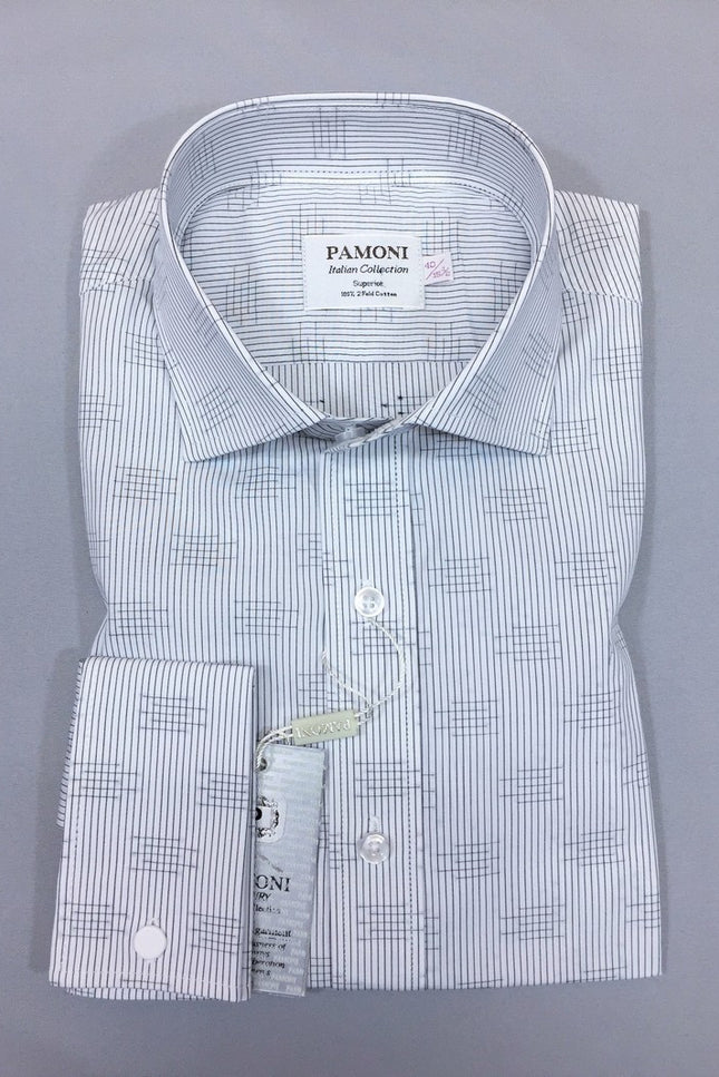 Grey Stripe Print Slim Fit Shirt - Pamoni