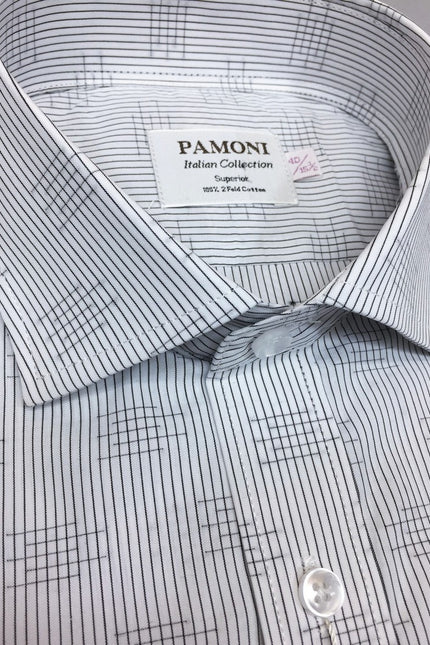 Grey Stripe Print Slim Fit Shirt