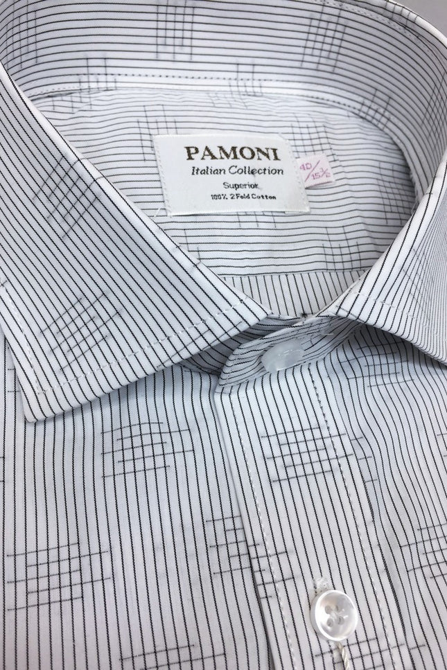 Grey Stripe Print Slim Fit Shirt