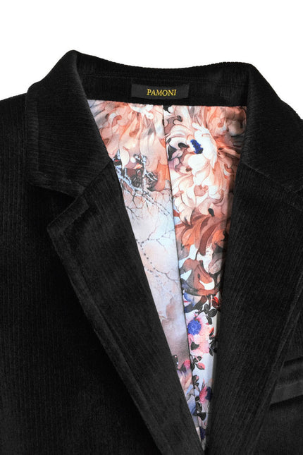 Close up of black Velvet Casual Jacket - Pamoni