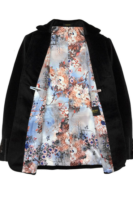 Black Velvet Jacket with Spring Floral lining - Pamoni