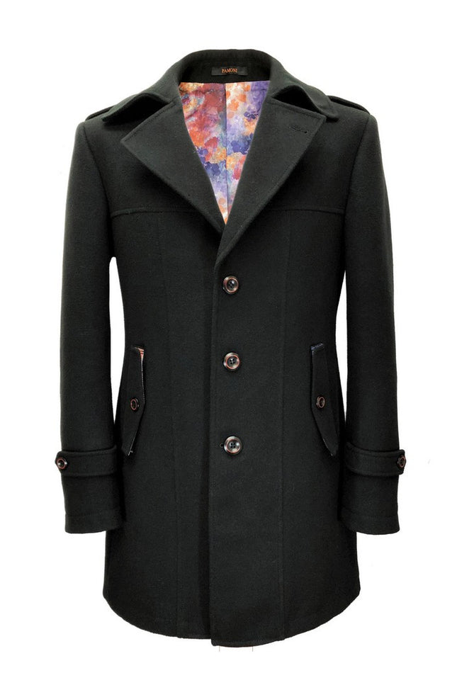 Slim Fit Black Wool Blend Coat