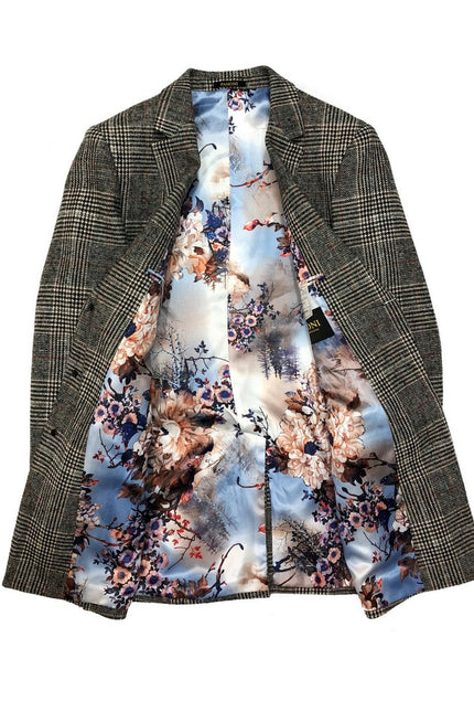 Manteau gris à motif pied-de-poule coupe ajustée 